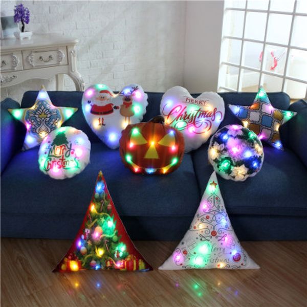 Lumière LED oreiller lumineux couvre housse de coussin de Noël Noël Père Noël renne taie d'oreiller canapé décoration de voiture EEA241