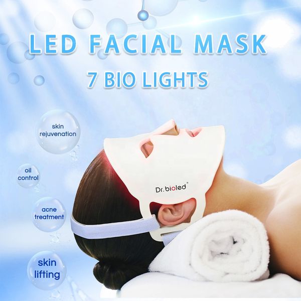 Masque de thérapie par la lumière LED Photon - Rajeunissement de la peau à usage personnel avec 7 couleurs, rouge/bleu/jaune, électrique abordable