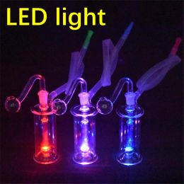 LED-Licht Mini-Glasbecher Bong Tragbare Rauchwasserpfeife Inline-Matrix Perc Rauchpfeifen mit 10-mm-Glasölbrennerrohr LL