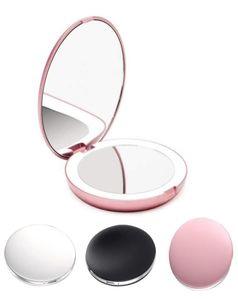 Luz LED Mini espejo de maquillaje compacto bolsillo cara labio espejo cosmético viaje iluminación portátil espejo 1X5X aumento plegable Y201994560