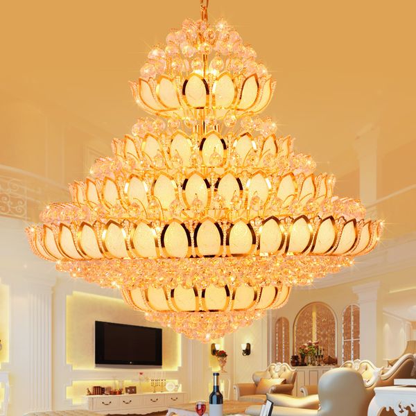 LED Lumière Moderne Lustres En Cristal Luminaires Lustre En Or Américain Fleur De Lotus Temple Lampe Maison Villa Hôtel Grand Cristal Droplight