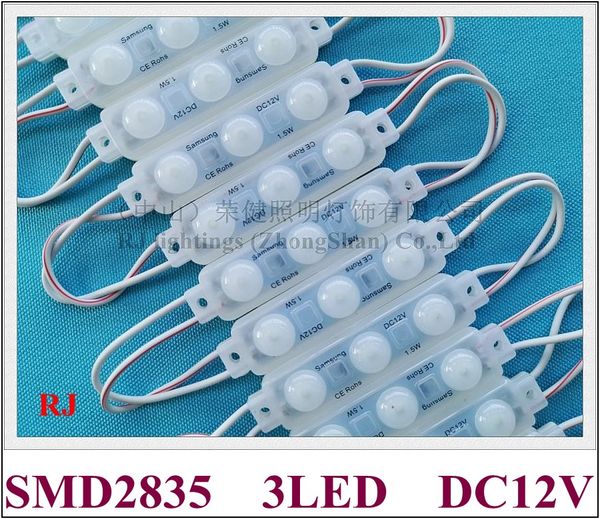 Módulo de luz LED inyección con lente sello ultrasónico SMD 2835 3 LED DC12V 1.2W 140lm 65mm X 15mm IP67