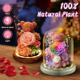 LED LIGHT ROSE FLEAR Bear Eternal Rose In Glass Home Wedding Decoration Anniversary Valentines Day Day Day Gift 240418