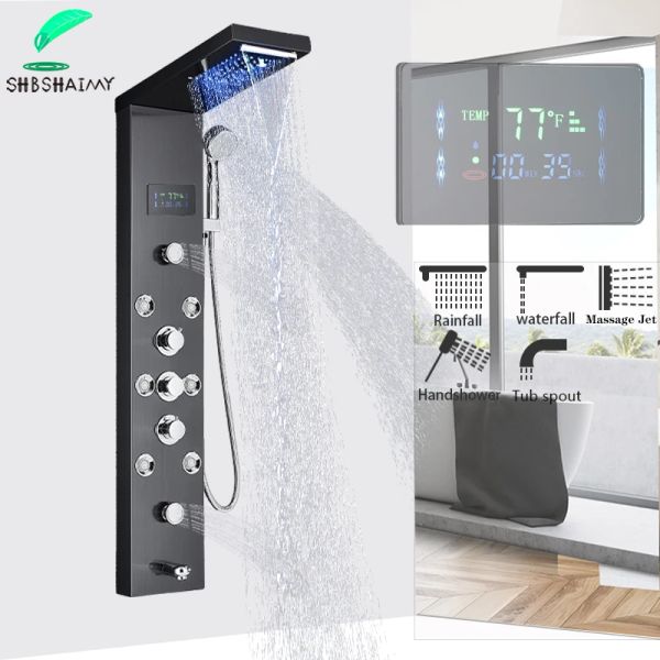 Panneau de douche léger à LED casque cascade de pluie numérique Fauce de douche