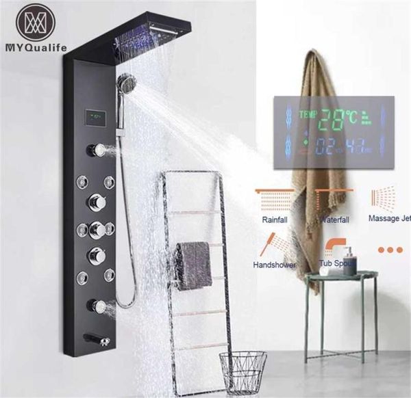 Panel de ducha con luz LED, juego de grifo de lluvia en cascada, columna de baño con chorro de masaje para SPA, torre de grifo mezclador 211229215n5335001
