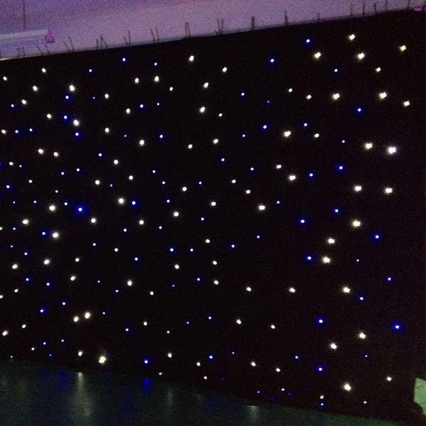 Cortina de estrella con luz LED, cortinas de escenario de tela de estrella de 15x15 pies, color azul-blanco con controlador de iluminación, cortina de visión LED