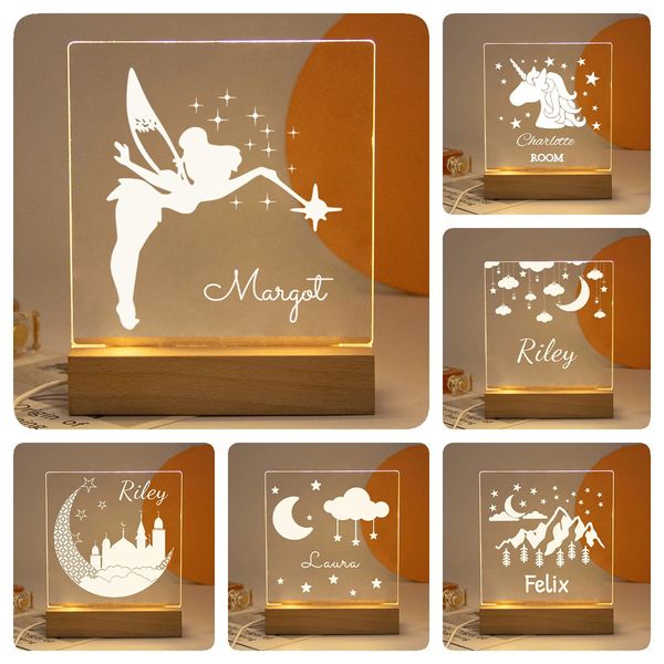 Palos de luz LED Gota Luz nocturna personalizada USB Nombre personalizado Lámpara 3D Decoración Dormitorio Juguetes Cumpleaños para bebés Regalo para niños 231123