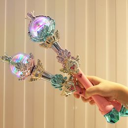 LED -licht stokken Luminous Toys Electric Lights Music Girl Children's Hand Hold Starry Sky Magic Wand Scepter Plastic Princess Queen Play Role Toy 230214