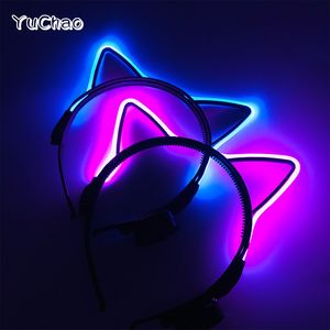 Led Light Sticks Lichtgevende Up Hoofddeksels 6 Verlichting Kleuren Kat Oor Knipperende Hoofdband Rave Voor Vrouwen Meisjes Gloeiende Feestartikelen 230713