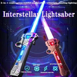 LED Light Sticks Nouveau style jouet laser épée rouge et bleu double épée rétractable deux en un sabre laser Jedi cosplay arme garçon jouet enfants cadeau t240513