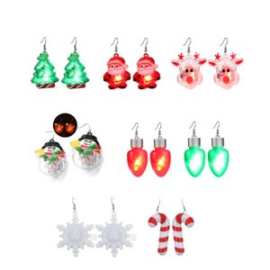 Lumière LED gland boucles d'oreilles de noël pour les femmes mode coréenne brillant bonhomme de neige père noël flocon de neige boucles d'oreilles bijoux cadeaux