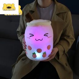 LED Light Up Boba peluche bulle thé oreiller mignon peluche poupée coussin peluche coloré veilleuses brillant super doux cadeau 240119