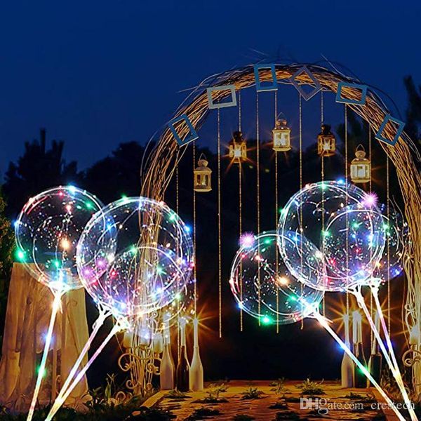 Nouveauté éclairage LED allument des ballons BoBo colorés, ballon à bulles de 20 pouces, bâton de 70 cm, ballon de lumières de décoration de fête d'anniversaire de Noël