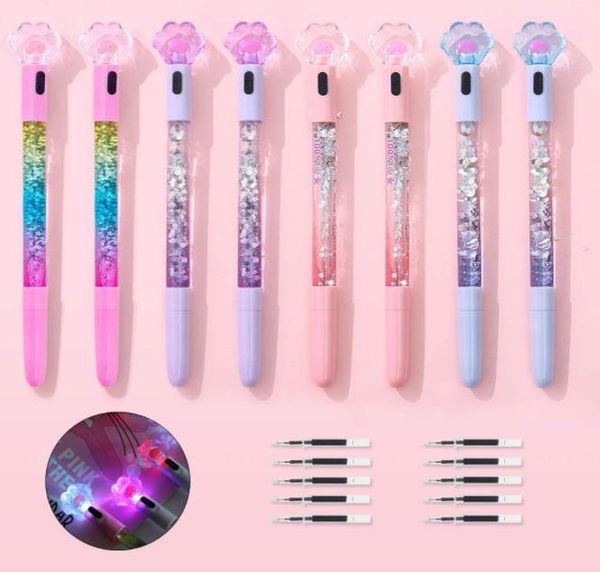 Led Light UP Cat Paw Pens Kawaii Fun 0,5 mm Brillant Lumineux Gel Stylo Papeterie Fournitures Scolaires Fête D'anniversaire Favor Prix Carnaval Goodie Bag Stuffers Rewards