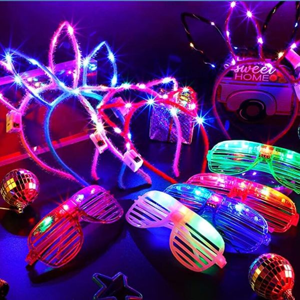 Gafas de luz LED Conejo Oreja de gato Corona Diadema Suministros de fiesta de neón Mardi Gras Persianas brillantes Gafas Tocado Cumpleaños Decoraciones de boda