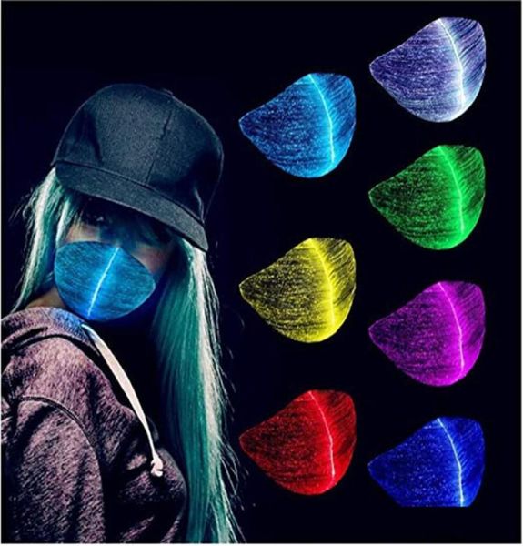 Masque lumineux LED pour hommes et femmes, masques faciaux rechargeables en Fiber lumineuse Rave, fête musicale DJ danse de noël, 7 couleurs masquera6381350