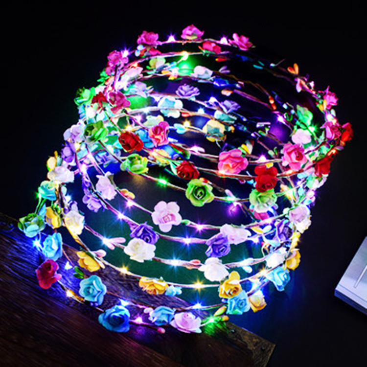 Giocattoli luminosi a LED Bomboniere Linea luminosa Corona Corolla Luminou Festa Carnevale Decorazione floreale Ghirlanda Accessorio per capelli luminoso Giocattolo per bambini 60
