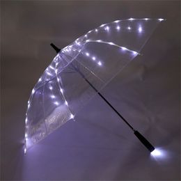 Parapluies lumineux à LED avec poignée de lampe de poche, parapluie de pluie transparent pour vidéos de médias sociaux, fonctionne sur batterie, tiktok, marche nocturne, lumière froide et romantique