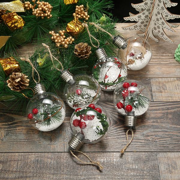 Adornos de árbol de Navidad iluminados con LED, globo colgante de plástico, bombilla, Feliz Navidad, Año Nuevo, decoraciones para el hogar