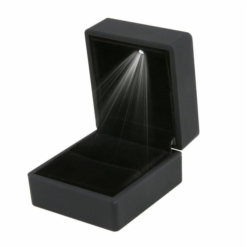 Boîte cadeau éclairée à LED Mariage de boucle d'oreille Black Jewelry Display Packaging Lights171u