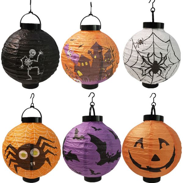 Decoraciones para fiestas de Halloween LED Light Up Hand Paper Lantern Haunted House Bar Horrible Atmósfera Accesorios decorativos Calabaza Linternas Glow Toys