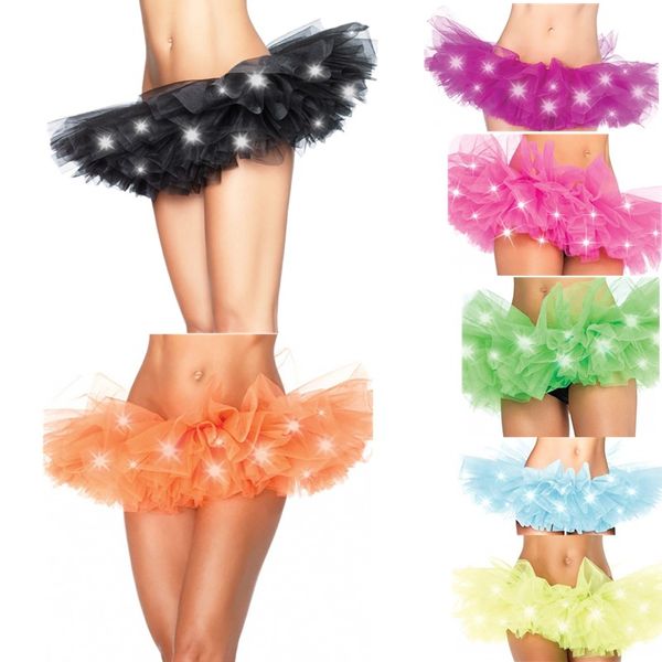 Éclairage Led Mini Tutu jupe femmes Halloween noël Festival école fille scène fête spectacle danse maille Tulle jupon