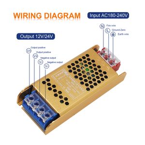 Transformadores de iluminación LED DC 12V 24V Fuente de alimentación de conmutación 80W 120W 200W 300W 400W Conductor del controlador LED para luz de tira LED