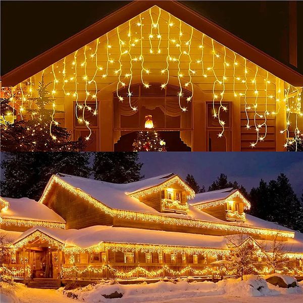luces LED luces navideñas cascada decoración al aire libre 5m caída 0406 m luces de cuerda de cortina de hilo de fijación de aleros de jardín 240409