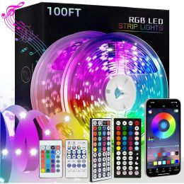 Luces LED para el dormitorio Franja LED de 100 pies Música Sync Color Cambio con control remoto y de aplicación RGB LED Strip
