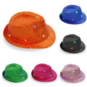 LED -lichten jazzhoeden petten knipperen knipperende pailletten voor volwassenen kinderen gloeien bucket hoed verjaardagsfeestje verkoop 11 solide kleuren
