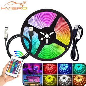 Lumières LED Strips Lampes USB Contrôle infrarouge 3Key 24Key RGB SMD2835 DC5V 1M 2M 3M 5M 5M Tape Flexible Tape Diode TV Fond d'éclairage LUCES LED LEDS