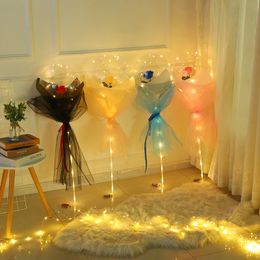Globo luminoso LED, ramo de rosas, luz intermitente transparente, bola Bobo, decoración para fiesta de cumpleaños, regalos de aniversario de boda de San Valentín