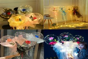 LED Ballon Lumineux Rose Bouquet article Transparent Bobo Ball Rose Saint Valentin Cadeau Fête D'anniversaire De Mariage Décoration Ballons E7890196