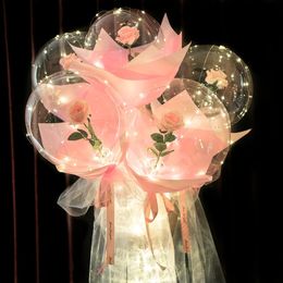 LED Luminoso Balloon Rose Bouquet Light Transparent Flowor Flor para fiesta de boda Día Día Decoración de Acción de Gracias 240430