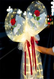 LED Luminoso Balloon Rose Bouquet Transparente Bobo Bola Rose Valentín Día Decoración de la boda de la boda Owe2932159497