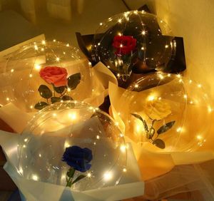 LED Ballon Lumineux Rose Bouquet Transparent Bulle Rose LED Bobo Ball pour la Saint-Valentin Anniversaire Clignotant Allumer Balloo2221429