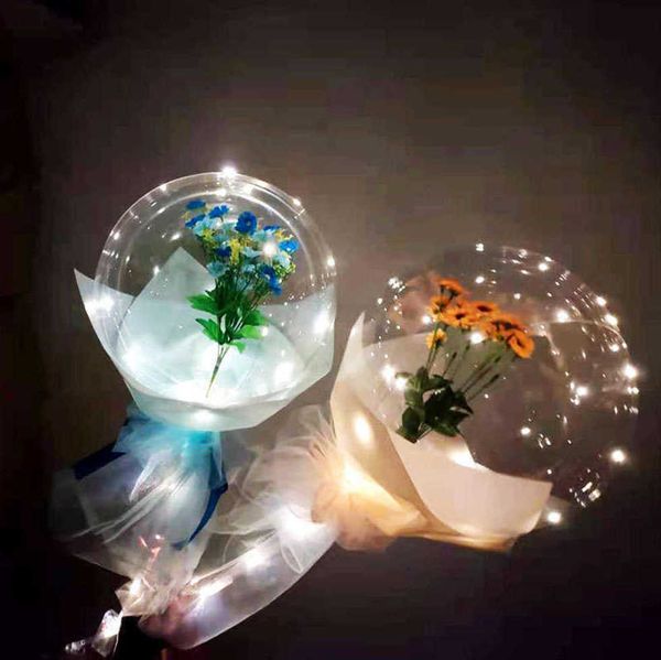 LED ballon lumineux Rose Bouquet Transparent bulle Rose tournesol avec bâton LED Bobo Ball saint valentin cadeau fête de mariage décor G50KUVA