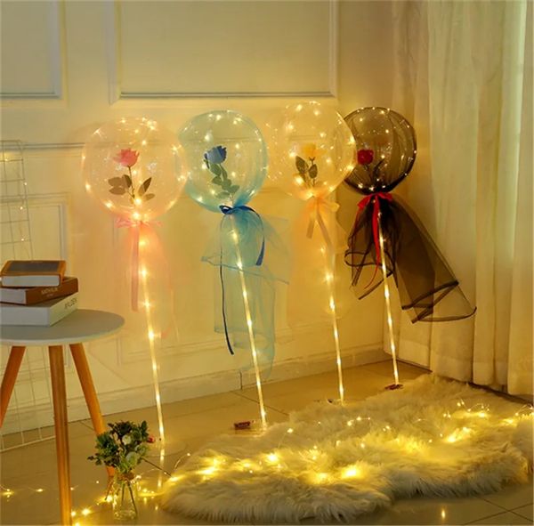 LED ballon lumineux Rose Bouquet bulle transparente Rose enchantée avec bâton LED Bobo Ball saint valentin cadeau fête de mariage