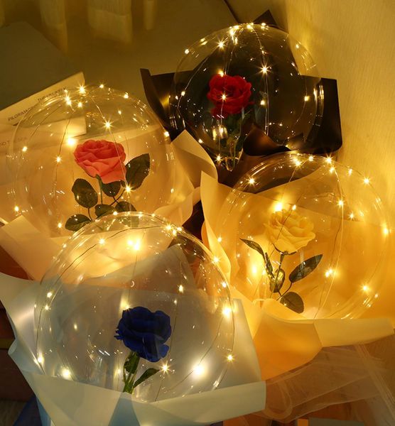 Balon Luminal Balloon Rose Bouquet Transparent Bubble Rose LED Bobo ball pour Valentine039s Day Gift Birking Flashing Light Ball8578520