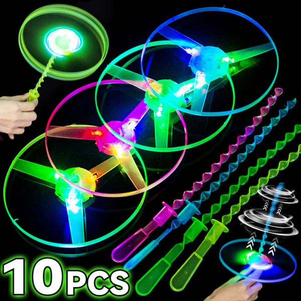 Soucoupes volantes libellule en bambou lumineuses LED, avec lumière, hélicoptère de tir nocturne en plein air, jouets volants, accessoires de fête d'anniversaire pour enfants