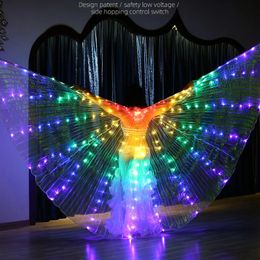 LED Luminoso Alas de danza del vientre Capa Rendimiento Suministros de escenario Mariposa brillante Ala de hada con palos Accesorios 240326