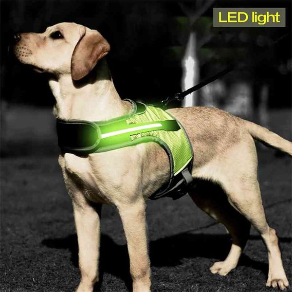 Arnés luminoso LED para perros, chaleco con correa para el pecho para perros, arnés reflectante de seguridad para mascotas, chaleco para mascotas para pastor Husky Labrador 210729