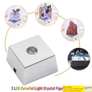 LED Lichtgevende Nachtverlichting Kristalglas Transparante Objecten Display Kleurrijke Base Light Vierkante Beeldje Stand Bases