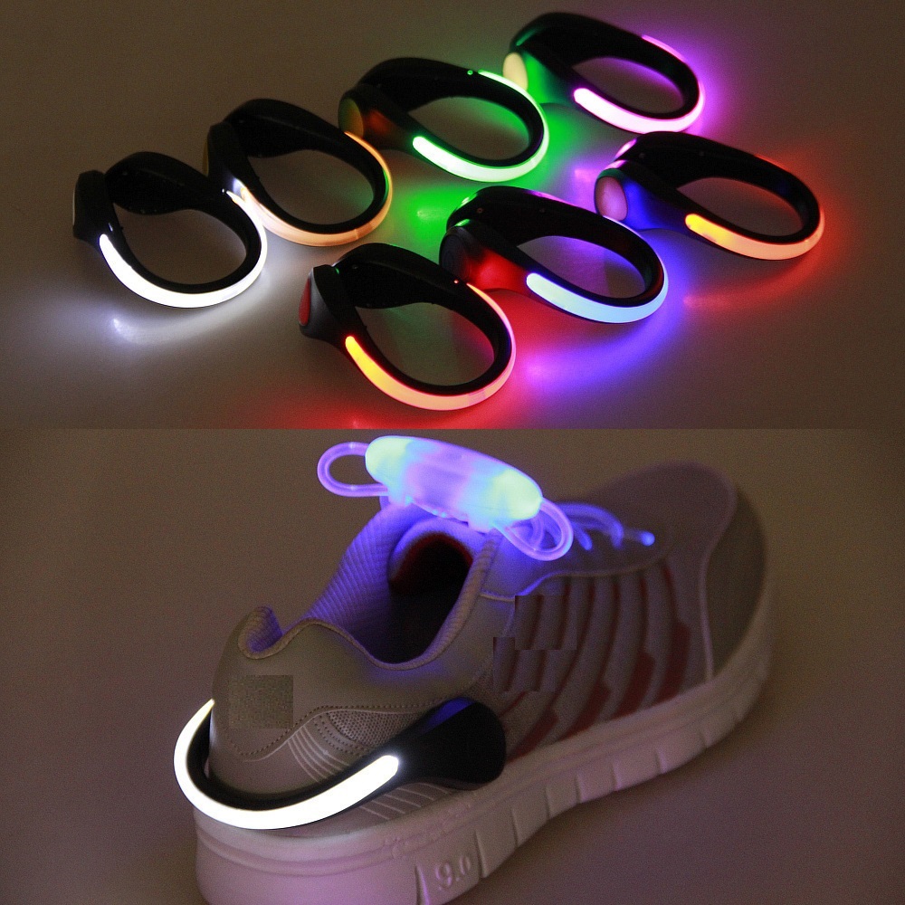 Clipe de sapatos luminosos de LED de 8 cores para ciclismo ao ar livre, bicicleta, luz de LED para sapatos, clipe de sapatos de segurança para corrida noturna, luz de advertência para ciclismo e esportes