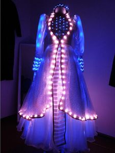 LED Lichtgevende Stage Kostuum Lichtgevende Kostuums Lichtgevende LED Lange Avondjurk Trouwjurken