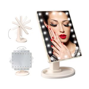 Led make-up spiegel cosmetische desktop draagbare compacte 16/22 led-verlichting verlichte reis make-upspiegel voor vrouwen zwart wit roze za2069