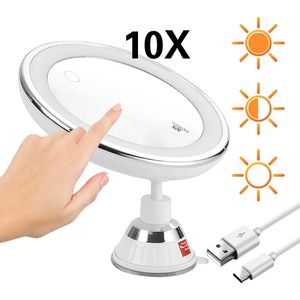 LED make -up bureau Mirror met lichten 360 graden rotatie 10x vergroot vrouwelijke make -upgereedschappen Ronde staande tafel ijdelheid spiegels 231222