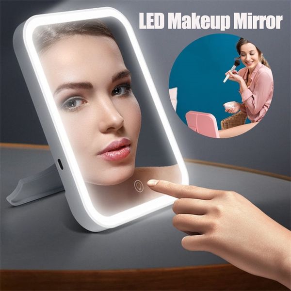 Miroir de maquillage à LED avec écran tactile léger, vanité 3 couleurs, alimenté par USB, décoration de salle de bain Portable, lampe de coiffeuse 220509