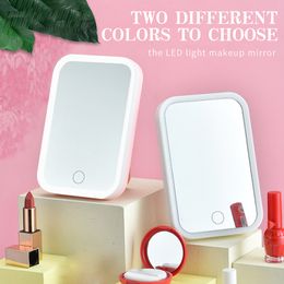 LED -make -upspiegel met lichten 3 kleuren aanraakscherm draagbaar staande opvouwbare led compacte cosmetica spiegels