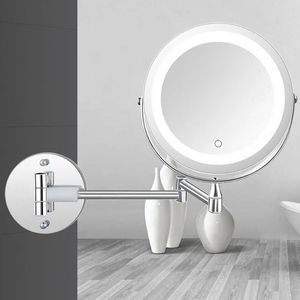 Miroirs de maquillage à LED avec miroir de vanité murale pliante légère grossissement tactile double face brillant miroirs de salle de bain réglable